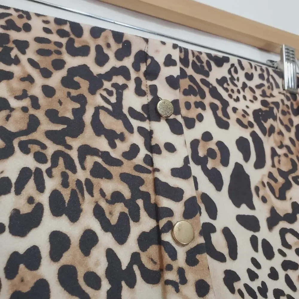 iJoah | Leopard Print Soft and Stretchy Button Front Skater Skirt